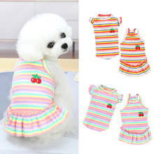 Vestido de verão listrado, camisa de algodão acolchoada para cães pequenos, roupas para cachorros, colete e chihuahua 2024 - compre barato