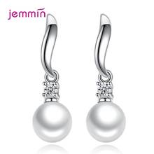 Genuine 925 Sterling Silver Pearl Drop Earrings For Women Pearl Cubic Zirconia Crystal Pendant Brincos Party Gift Jewelry 2024 - buy cheap