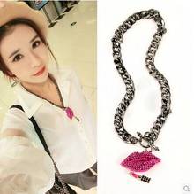 Korean  punk red crystal Lips lipstick chokers necklace jewelry for women pendants 2024 - купить недорого