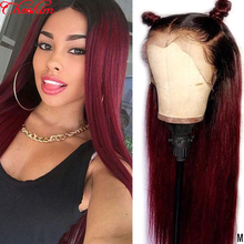 Brazilian 1B/99J/Burgundy Ombre Colored 13x4 Lace Front Wig Human Hair Choshim Remy Straight Glueless Lace Front Wig 180 Density 2024 - buy cheap