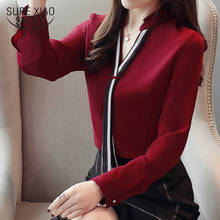 Blusas Mujer New Stand Collar Pullover Blouse Women Tops Chiffon Office Lady Long Sleeve White Red Women's Blouse Shirt 6469 50 2024 - buy cheap