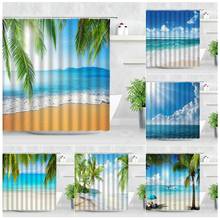 Summer Beach Landscape Shower Curtains Blue Sky Sea Waves Palm Tree Leaf Hawaii Ocean Natural Scenery Bathroom Decor Curtain Set 2024 - buy cheap