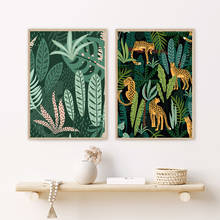 Tropical leopardo animal selva cartazes e cópias monstera folha abstrata parede arte da lona quadros para sala de estar decoração 2024 - compre barato