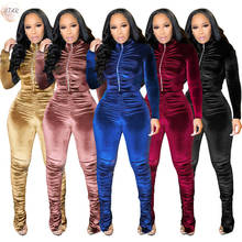 Velvet Sweatsuits for Women Two Piece Outfits Zip Top and Stacked Sweatpants Leggings Tracksuits Hot Sale Wholesale Dropshipping 2024 - buy cheap