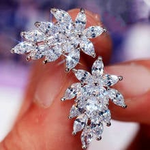 Luxury zircon diamond stud earrings for women white gold silver color celebrity brincos pendientes fashion party jewelry bijoux 2024 - buy cheap