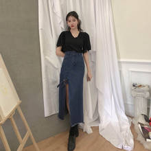 Long Denim Skirts Women Irregular Pocket Jeans Skirts Summer Korean Vintage Long Skirt Sexy Maxi Skirt Wrap Split Plus Size V638 2024 - buy cheap