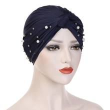 2020 Muslim Women‘s Beading Turban Hat Hijab Caps Head Wrap Scarf Female Stretch Beanie Bonnet Chemo Turban Islamic India Caps 2024 - buy cheap