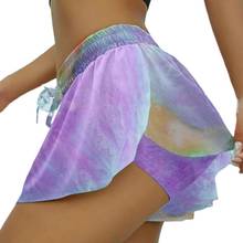 Women Plus Size 2 In 1 Running Yoga Shorts with Liner Gradient Tie-Dye Flowy Ruffles Drawstring Mid Rise Sports Gym Loos 2024 - buy cheap