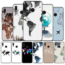 ravelling world map travel black Silicone soft Phone Case for huawei P40 P30 P20 P10 Pro P9 Lite Psmart 2019 Y6 Y9 cover 2024 - buy cheap