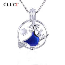 CLUCI Silver 925 Necklace Pendant for Women Halloween Round Flying Witch Shaped 925 Sterling Silver Pendant Pearl Locket SC321SB 2024 - buy cheap