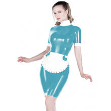 Пикантное платье французской горничной, костюм для косплея, облегающее женское мини-платье из ПВХ, с коротким рукавом, высоким воротником и бантом, фартук, корейские платья 2024 - купить недорого