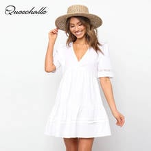 Vestido Sexy informal de verano para mujer, prenda de manga corta con encaje, corte en A, cintura alta, holgado, blanco 2024 - compra barato