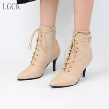 Plus Size 34-48 Autumn Winter Women Boots Zipper Buckle High Heels Fashion Sexy Pointed Toe Ankle Boots Mujer Lace-Up Stiletto 2024 - buy cheap