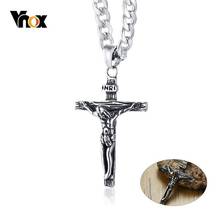 Vnox-collar con forma de cruz de Jesús para hombre, cadena cubana de acero inoxidable, joyería de oración masculina de 20 "-24" 2024 - compra barato