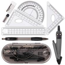 XRHYY Math Geometry Kit Set 8PCS Student Supplies With Shatterproof Storage Box For Engineering Drawing Compass Protractor Ruler 2024 - buy cheap