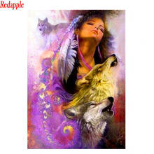 5d diy pintura de diamante venda quente arte doméstica, mulher abstrata, lobo inteiramente quadrado broca redonda bordado decoração de ponto cruz 2024 - compre barato