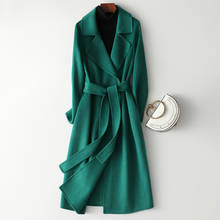 Casaco feminino corta-vento e cinto, casaco longo de lã de dupla face quente para escritório 2024 - compre barato