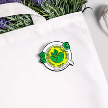 Pin de esmalte para Club de té verde, broches de té verde con cara sonriente, Pin de solapa de hojas de té, insignia personalizada para bolsa de camisa 2024 - compra barato