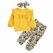 1-5Y Toddler Kids Baby Girl Clothes Set Autumn Ruffle Long Sleeve Tops Leopard Pants Headband Outfits Children Clothes 2024 - buy cheap