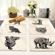 Black whitesketch animal placemat Fabric coaster Table decoration mat Kitchen Posavasos Manteles individuales Onderzetters H327 2024 - buy cheap