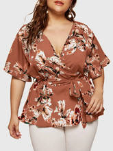 Женская блузка с коротким рукавом и V-образным вырезом, размеры до 5XL 2024 - купить недорого