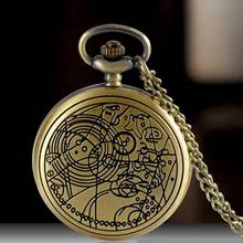 Карманные часы в стиле ретро с бронзовым геометрическим рисунком, Кварцевая цепочка, подвеска, ожерелье, подарок, часы-брелок 2024 - купить недорого
