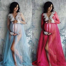 Women Maternity Dresses for Photo Shoot 2021 Summer Long Sleeve Lace V Neck Mesh Sheer Pregnant Dresses Maternity Clothes 2024 - buy cheap