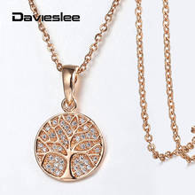 585 Rose Gold Round Pendant Necklace for Women Cubic Zircon Carved Tree Pendant Stainless Steel Link Chain Jewelry 20inch LGP413 2024 - buy cheap
