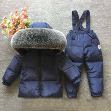 Conjunto de ropa con capucha de piel natural para niño, ropa cálida de invierno para niña, trajes para niño adolescente, chándal para niños al aire libre, 2021 2024 - compra barato