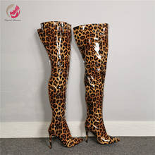 Botas de leopardo de charol para mujer, zapatos de tacón Alto, delgado, con punta en pico, Botas Largas Sexy 2024 - compra barato