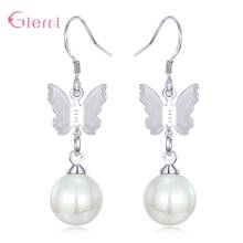 Oferta joyería de moda de Plata de Ley 925 genuina mariposas impresionantes perlas de agua pendientes de gancho con forma de gota para la boda de las mujeres 2024 - compra barato