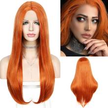 Long Natural Wave T-Part Synthetic Lace Front Wig Orange Wig Heat Resistant Fiber Cosplay Frontal Wig Party Daily Wig for Women 2024 - buy cheap