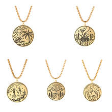 Eueavan 5pcs/lot Camper Travel Tropical Scenery Stainless Steel Gold Color Round Box Chain Necklace Women Men Gift for Lover 2024 - buy cheap