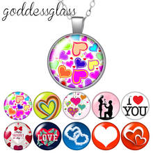 Valentine's Day Love hearts Lover Round Glass glass cabochon silver plated/Crystal pendant necklace jewelry for Gift 2024 - buy cheap