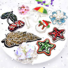 5Pcs/Lot Handmade Patches Rhinestone Beaded DIY Decor Shoes Flower Crystal Cherry Star Snowman Sew On Clothing Brooch Applique 2024 - buy cheap