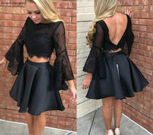 Black Two Pieces Cocktail Dress Lace Top Long Sleeves Holidays Wear Graduation Evening Party Pageant Gown Custom Made Plus Size 2024 - buy cheap