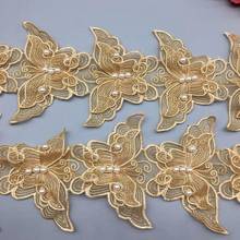 20x ouro 3d flor guarnição do laço frisado borboleta bordado pérola renda applique tecido costura artesanato vestido de casamento renda para diy 2024 - compre barato