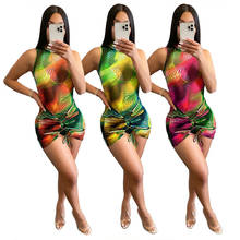 ZKYZWX Sexy Mesh Sheer Print Dress Sleeveless Bandage Bodycon Birthday Dresses for Women Summer Vacation Outfits Club Mini Dress 2024 - buy cheap