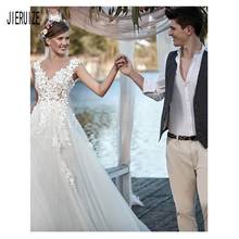 JIERUIZE Beach Wedding Dresses V Neck  3D Floral Applique A line Bridal Gowns Custom Made Illusion Backless Tulle Wedding Dress 2024 - buy cheap