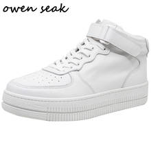 Owen Seak-zapatos informales para hombre, mocasines de cuero de vaca con cordones, para primavera, blancos, negros, planos 2024 - compra barato