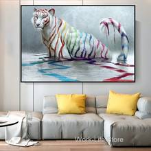 Abstracto tigre branco com listras coloridas decoração da casa pintura a óleo sobre tela cartazes e impressões arte da parede imagem animal 2024 - compre barato