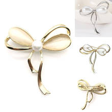 Fashion Bow Brooches Imitation Pearl Simple Bowknot Clip Pin for Women Dress Shawl B003 2024 - buy cheap