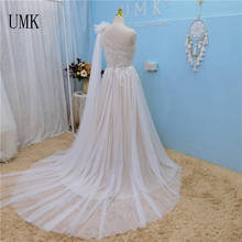UMK Elegant One Shoulder A Line Wedding Dress Boho Lace Appliques Tulle Bow Bridal Gowns 2024 - buy cheap