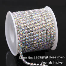 1Yrads/лот ss6-ss18 плотные кристалл ab в цепочки с кристаллами с серебрянной акантовкой, недалеко от Стразы цепочка цепь чашки для одежды аксессуары для украшения 2024 - купить недорого
