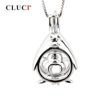 CLUCI 925 Sterling Silver Pendant Double Penguin Shaped Pendant for Pearl Necklace Jewelry Making 925 Silver Pendant SC116SB 2024 - buy cheap