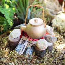 Сказочное садовое освещение FairyCome костер с медным чайником, миниатюрные садовые аксессуары из дерева и камня для костра, сказочные аксессуары 2024 - купить недорого