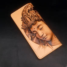 2020 Handmade Wallets Carving Bodhisattva lotus Purses Men Long Clutch Vegetable Tanned Leather Wallet Card Holder 2024 - buy cheap