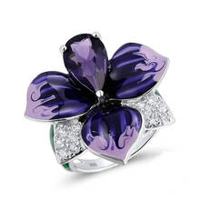 Luxury Exaggerated Purple Enamel Petal Design Rings Fashion Women's Wedding Engagement Silver Color Ring  Banquet Jewelry 2024 - buy cheap