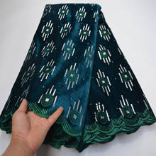 Tela de encaje de terciopelo africano verde esmeralda, tejido suave con lentejuelas para vestido de fiesta, de alta calidad, 5 yardas por pieza, VLP014 2024 - compra barato