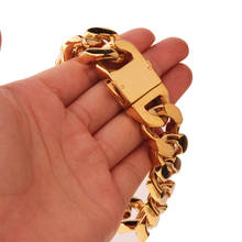 Pulseira masculina de alta qualidade, 21.5cm, aço inoxidável, cor dourada dubai, elos pesados, pulseiras e braceletes 2024 - compre barato